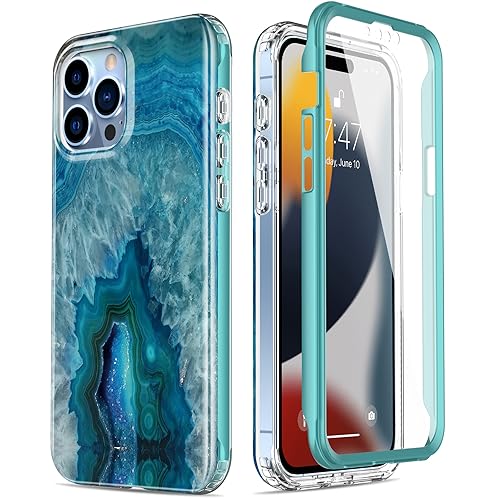 Esdot for iPhone 15 Pro Max Case with Built-in Screen Protector Durable Cover with Fashionable Designs for Women Girls Protective Phone Case 6.7 Agate Stone