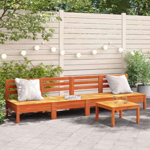 Myheimly Gartensofas ohne Armlehnen 4 STK. Wachsbraun Massivholz Kiefer