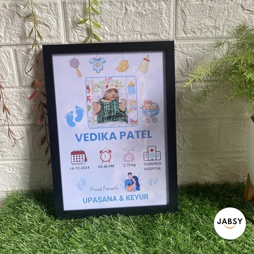 Image of Customized Newborn Baby Photo Frame - Personalised Keepsake with Photo, Name, Birthday & Memories | Unique Baby Gift | 12 x 9 Inch Frame