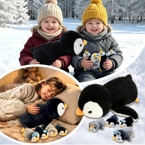 Image of Penguin Stuffed Animal,Cute Penguin Mommy Stuffed Animal with 4 Baby Penguin Plushies in Tummy,Kawaii Penguin Plush Toy Gift for Kids Girls Boys