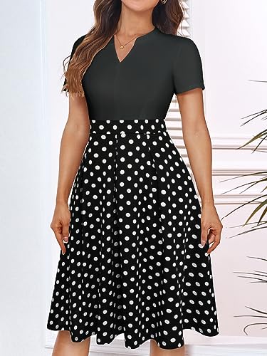 Image of YATHON Womens Elegant Print Notched Neck Slant Pocket Pleated Hem Casual A-Line Dress