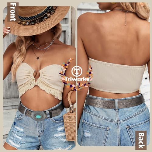 Women's Western Leather Belt Vintage Medieval Turquoise Buckle Belt Ladies Cowgirl Leather Waist Belt4