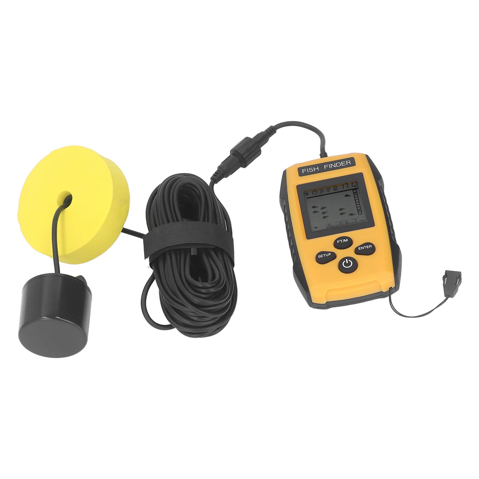 Ejoyous Rilevatore Ad Ultrasuoni, Ecoscandaglio Portatile in ABS con Sensore Sonar da 200 KHz, Display LCD di profondità e Pesci, Portata di 100 M, Raggio di 45 Gradi, per la Pesca Ghiaccio Offshore