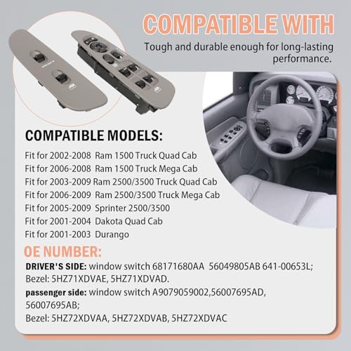Interrupteur de fenêtre robuste avec commande double pour Dodge Ram 1500 2500 3500 - 3