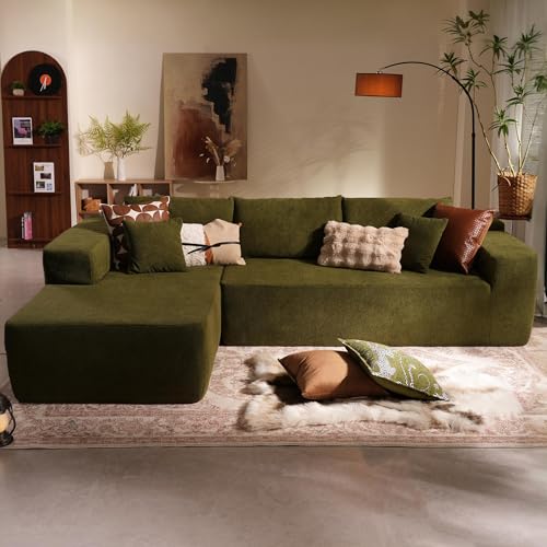 Image of HOOOWOOO Sectional L Shaped Couch,105 inch Assembly Free Modern Minimalist Sofa,Extra Deep Large Sofa Couch Set,Corner Couch in A Box for Living Room(Left Chaise Olive Green Boucle Uphosted)