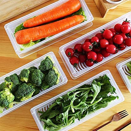 Image of Fridge Storage Boxes Fridge Organizer with Removable Drain Plate and Lid Stackable Plastic Freezer Storage Containers for Fish, Meat, Vegetables, Fruits (1500ML) (FISH CONTAINER) (4)