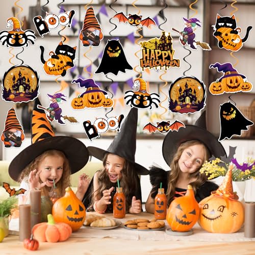 Image of 40Pcs Halloween Hanging Swirl Decorations, Scary Ghost Pumpkin Witches Ceiling Hanging Swirls Streamers Boo Hanging Decorations for Halloween Party Decorations Supplies