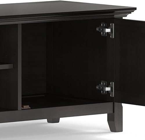 Miniatura 9 de SIMPLIHOME Amherst - Soporte de TV de 72 pulgadas de ancho, consola baja de madera maciza en color marrón nogal, centro de entretenimiento de Marrón