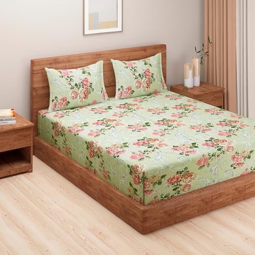 Image of Swayam Pure Cotton King Bedsheet with 2 Pillow Covers | 160 TC Soft Breathable Bed Sheet | Floral Printed | Size 108 x 108 inch | Comfortable & Durable for Bedroom - Grey