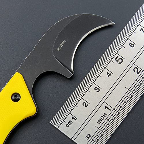 Ccanku C1294 Fixed Blade Knife,9Cr18Mov Blade G10 Handle Edc Tool Knife Neck Knife For Outdoor, Camping, Hiking, Fishing With Kydex Sheath (Yellow) #TOP3