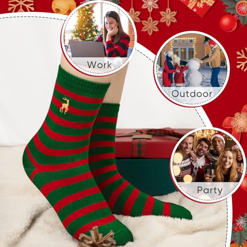 Image of Chalier Womens Funny Socks Cozy Cute Printed Patterned Fun Sock Novelty Cat Dog Socks for Women, Y-Merry Christmas 04(5 Pairs)