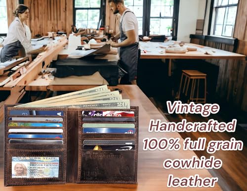 F&L CLASSIC RFID Blocking Mens Leather Bi-Fold Big Hipster Wallet, 13 credit card slots,buffalo vintage brown4