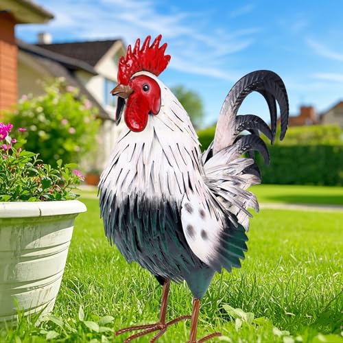 chisheen Rooster Statue Garden Decor Metal Yard Art Chicken Sculpture Outdoor Figurines