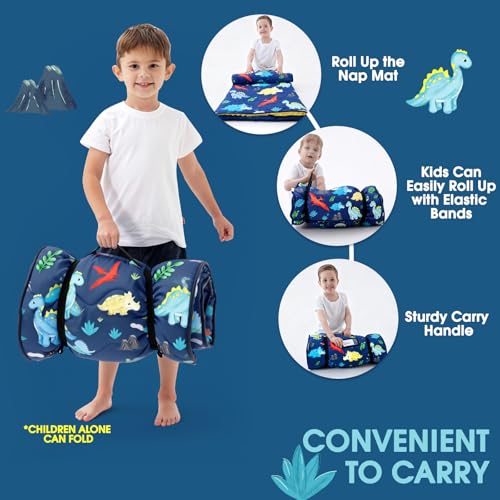 Image of ACRABROS Toddler Nap Mat with Pillow and Blanket, Large Rolled Napping Mats,Slumber Bags for Boys Girls,Kids Sleeping Bag for Daycare, Preschool Travel