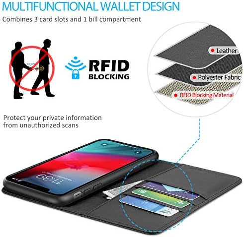 SHIELDON iPhone XR Case, iPhone XR Wallet Case, Genuine Leather Case with RFID Blocking, Viewing Stand, Magnetic Close, Flip Case Compatible with iPhone XR (6.1 inches), Black