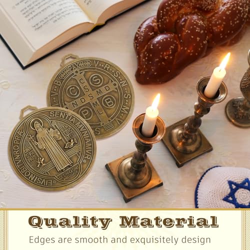 Landical 2 Pcs 5 Inch St Benedict Medals Extra Large Metal Saint Pendant Christmas Vintage Gold Tone Finish Saint Benedict Protection for Door Wall or Desk Display Art Decor Gifts4