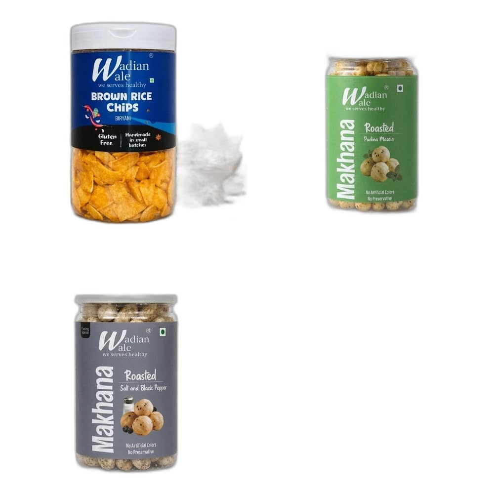 Wadianwale Healthy Diet Brown Rice Biryani Chips & Roasted Pudina Masala Makhana & Roasted Salt & Black Pepper Makhana (Pack of 3)-image-29