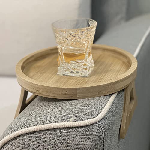 Hlily Mesa de apoio de braço de sofá, mesa de apoio de braço de bambu, mesa de braço de sofá para ca