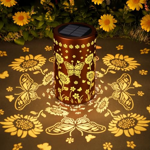 SIMLIX Solar Lanterns Outdoor Waterproof - Decorative Shadow Lantern with Sunflower Butterfly...