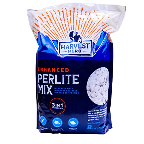 Harvest Hero Enhanced Perlite Soil Mix with Diatomaceous Earth - Perfect Potting Soil Mix for Indoor Plants, Cactus and Bonsai Plants, Promotes Superior Drainage and Root Growth (8 QT)