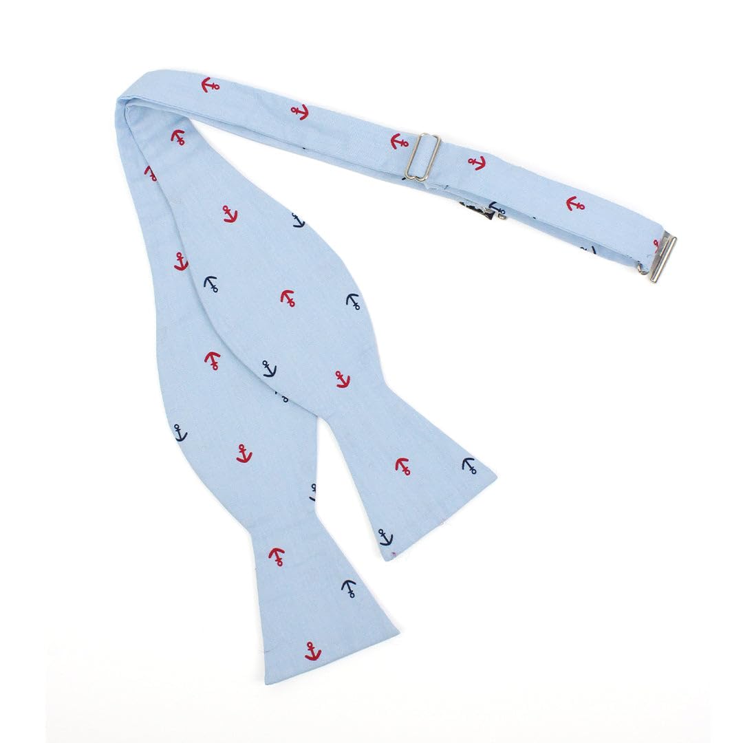 PELUCHE Anchor Print Sky blue Open Bow Tie & Pocket Square Set for Men - Image 4 thumbnail