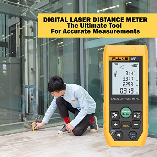 Image of Fluke 405 50mtr Digital Laser Distance Meter Tape with Free Carry Case Large LCD Display Rechargable Battery IP65 Dust & Water Resistant for Distance Area and Volume Measurement (1 Year Warranty)