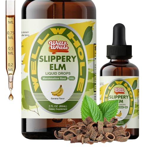 Slippery Elm Liquid Drops, Marshmallow Root, Slippery Elm Bark Drops for Women, DGL Licorice Extract, Digestive Health, Soothe Gut, Throat & Immune Support, Vegan, 60ML