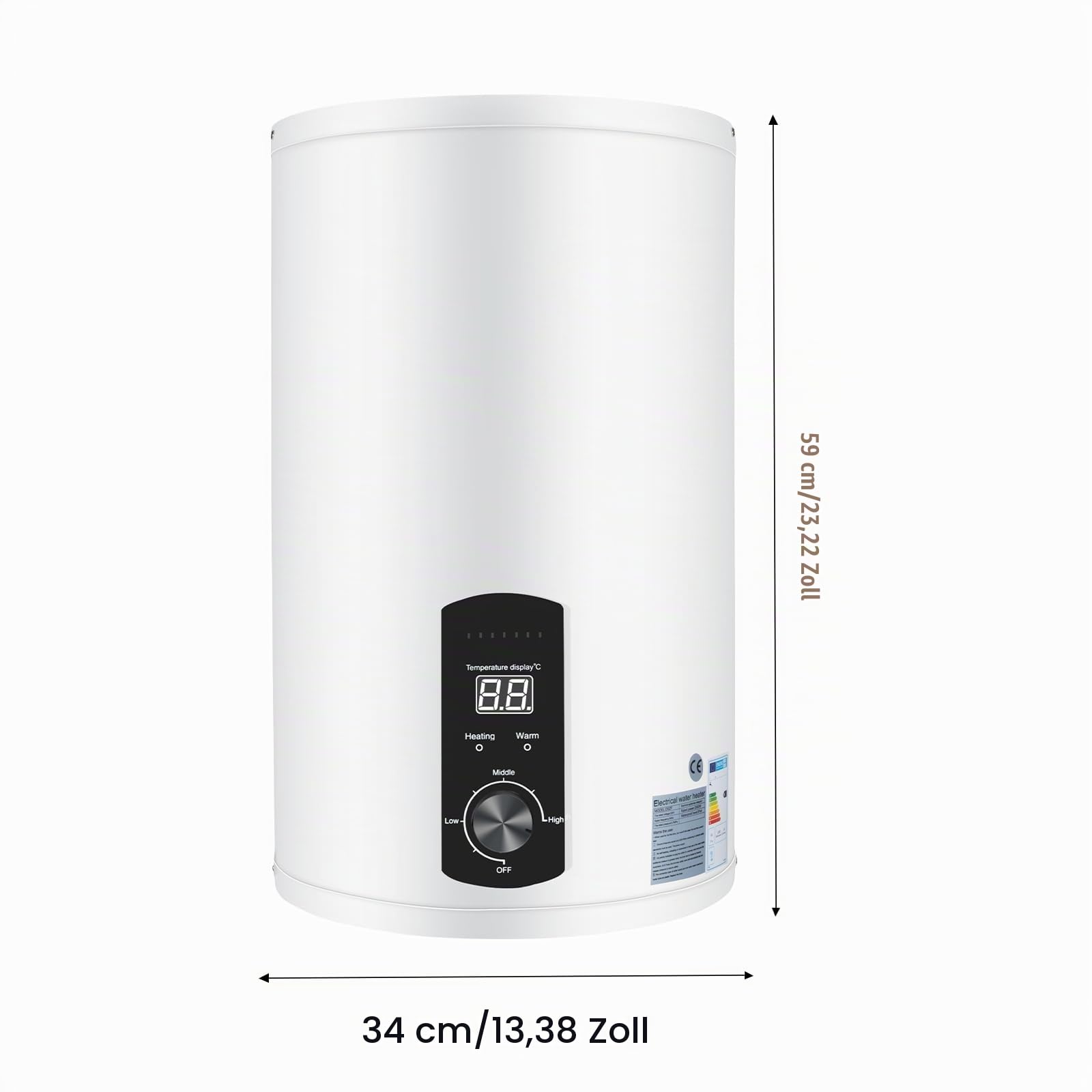30L Elektrischer Warmwasserboiler 2000W, Emaille-Innenbehälter mit Schnellaufheizung, Digitale Regulierung 25-75°C, IPX4 Schutz, Einfache Montage für Küche und Badezimmer