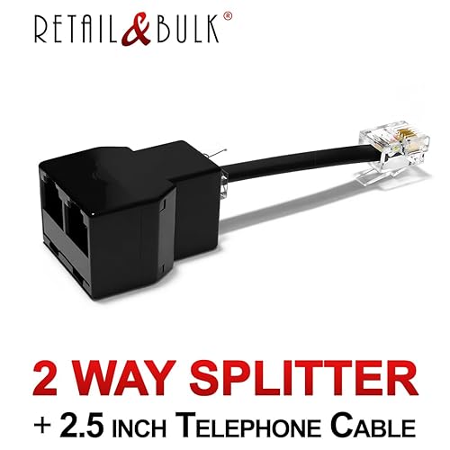 Miniatura 6 de Divisor de conector de teléfono para teléfono fijo RJ11 6P4C Adaptador dúplex de 2 vías en línea o en pared (1 divisor + cable de 2.5 pulgadas)