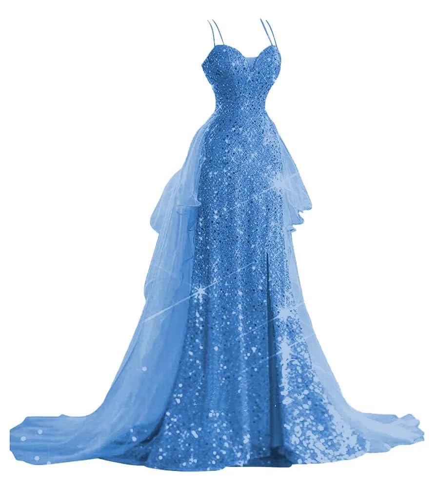 Women's Sparkly Sequin Corset Prom Dresses for Teens 2025 2 Piece Tulle Long Formal Evenning Pageant Gown