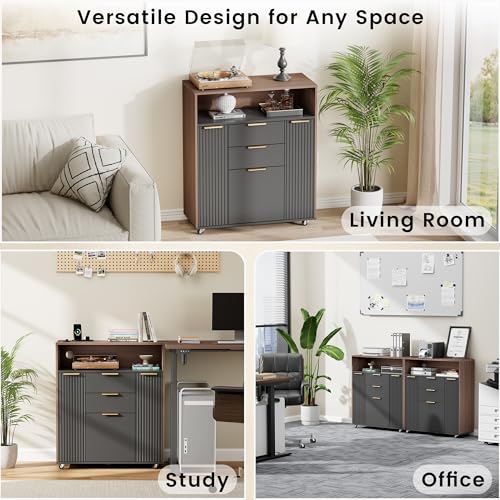 Image of ModernMate Fluted Mobile File Cabinet with Charging Station