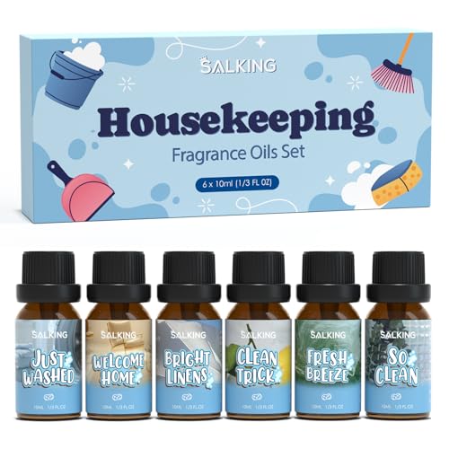 SALKING Hogar Aceites Esenciales para Humidificador Difusor, Aceites Aromáticos para Limpieza - Ropa recién lavada, Bienvenido a casa, Lino brillante, Truco limpio, Brisa fresca, Tan limpio, 6 x 10ml