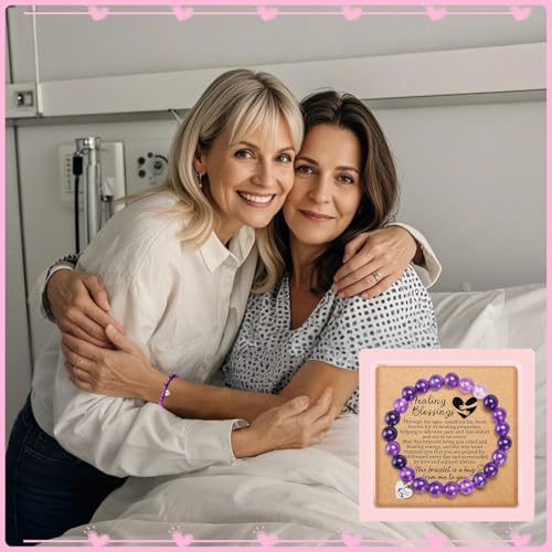 Breast Cancer Care Gifts for Women Get Well Soon Gifts Encouragement Healing Gifts Comfort Cancer Survivor Gifts Patients After Surgery Gifts Chemo Purple Crystal Bracelet Inspirational4