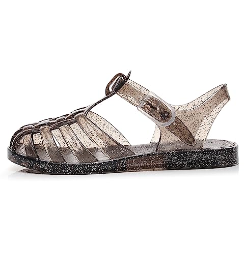 Image of Jelly Shoes for Toddler Girls Summer Beach Retro Jellies Sandals T-Strap Slingback Little Kids Glitter White Size 9 Soft Closed Toe Princess Dress Flat