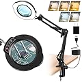 Aigogo 10X Magnifying Glass with Light, 5 Color Modes Stepless Dimmable LED Desk Lamp, Hands Free Lighted Magnifying Glass for Close Work Reading Craft Hobby