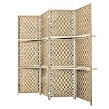 TinyTimes 6 FT Room Divider with Removable Storage Shelves, 4 Panel Tall Weave Fiber Extra Wide Room...