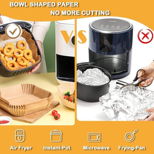 Image of Air Fryer Paper Liners 8 Inch 100 Pcs | Disposable Non-Stick Parchment Paper for Air Fryer, Microwave, Oven | Food-Grade Oil-Proof Baking Paper for Cooking, Frying & Roasting