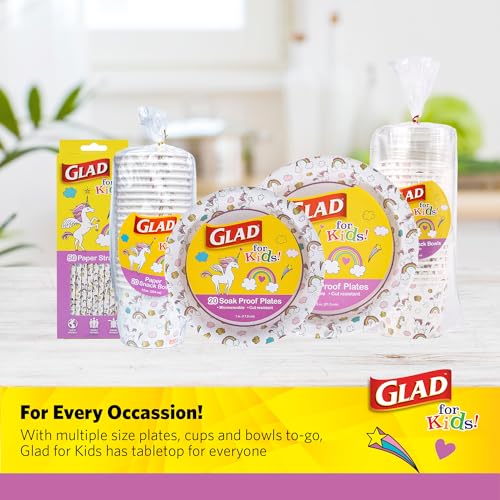 Image of Glad for Kids Unicorn Paper Mini Snack Bowls, Lids Not Included - Heavy Duty Disposable Snack Cups with Unicorn Print, No Lids Included, 6 Ounce, 20 Count
