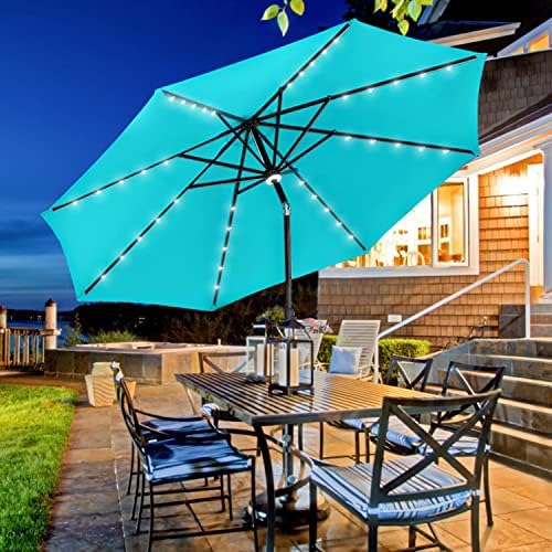 Sunoutife 10FT Patio Umbrella with Solar Lights, 40LED Large Outdoor Table Umbrella with Tilt Adjustment and Crank for Market Garden Backyard & Pool