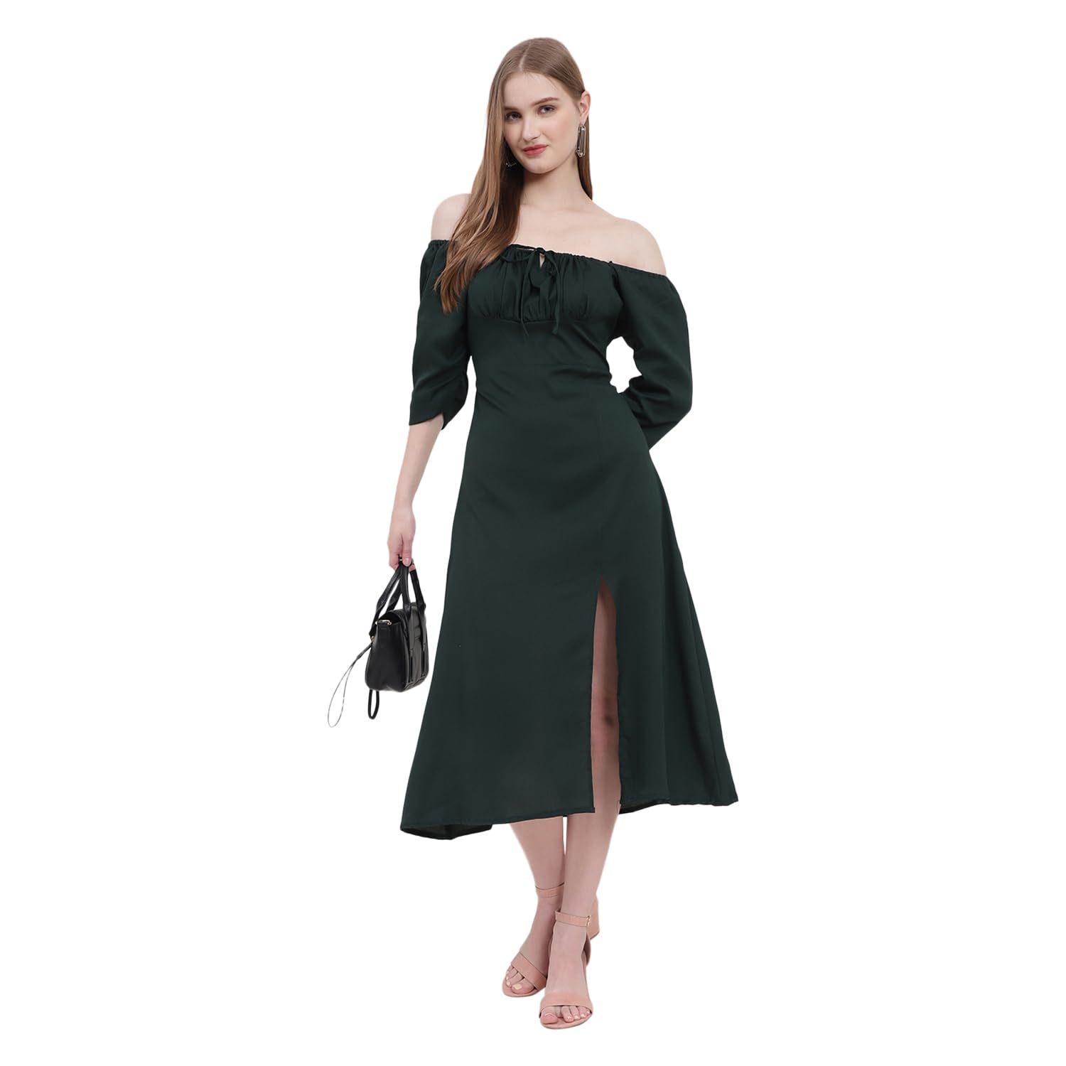 ROSEMELONWomen's Polyester Casual Solid Midi Dress_DS032S