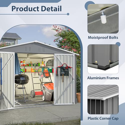 Image of YOPTO 10X8 FT Outdoor Storage Shed,Metal Shed W /Floor Frame,Garden Tool House W /Lockable Hinged Door,Air Vents & Sloped Roof,for Backyard Patio Lawn,Gray