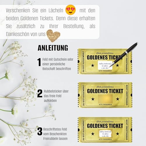 Eummel Gutscheinkarten zum Selbstausfüllen (50er DIN Lang) - Blanko Gutschein zum Ausfüllen als Vorlage inkl. 2 Goldene Tickets | Gutscheinvorlagen auf 300g Cremepapier