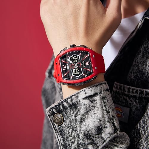 Image of V2A Impact 50mm Analog Digital Watch for Men | X-Frame Hybrid Dial Design | Alarm Stopwatch Day Date 12 /24 Hr | TPU Sport Strap | 50M Water Resistant | Gift for Mens