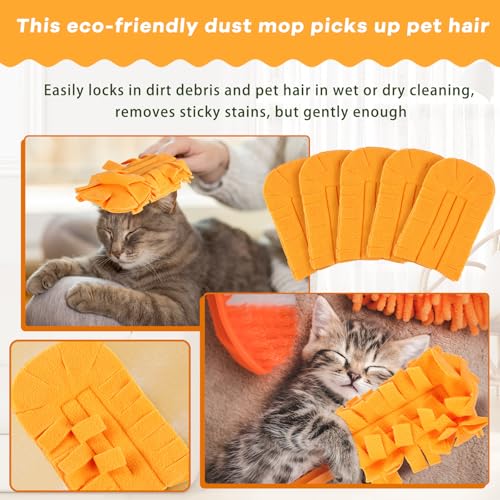 Image of Zubebe 6 Pcs Reusable Duster Refills Fleece,Orange | Soft Polyester Fiber Flat Duster Refill Multi Surface Washable Cleaning Pad Tools for Home, Blinds, Car, Pet, Furniture, Fans