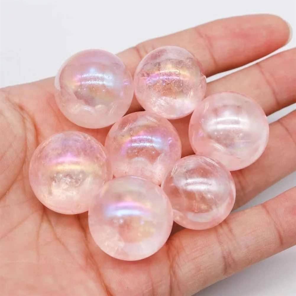 Amazon.co.jp: 7ピース 天然石 ピンクオーラクリスタル ミニスフィア