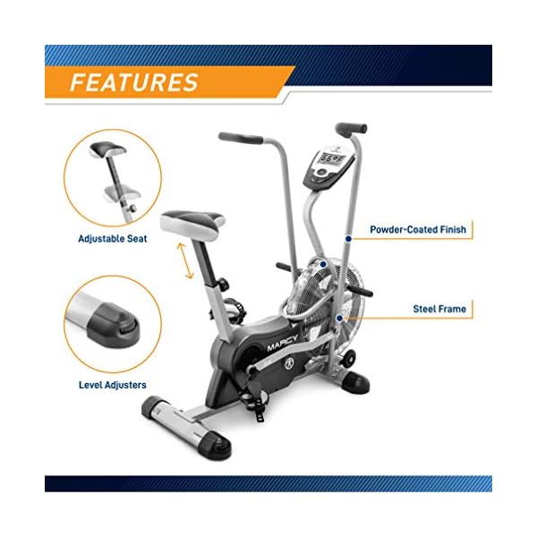 Marcy Exercise Upright Fan Bike for Cardio Training, Adjustable Recumbent Bike, Stationary Bikes For Home, Black AIR-1