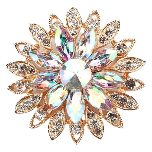 Rhinestone Flower Brooch Pin - Vintage Rose & Sunflower Brooches, Large Crystal Pin for Women, Gold & Pearl Accents, Elegant Christmas Brooch, Fashion Accessories for Hats, Dresses & Bags