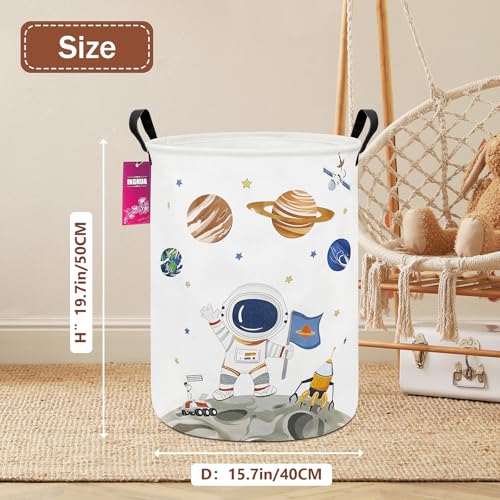 Image of Astronaut Fabric Storage Bin Nursery Organizer Basket | Organizer Bin Dirty Clothes Collapsible Waterproof for College Dorms, Boys and Girls Bedroom,Bathroom
