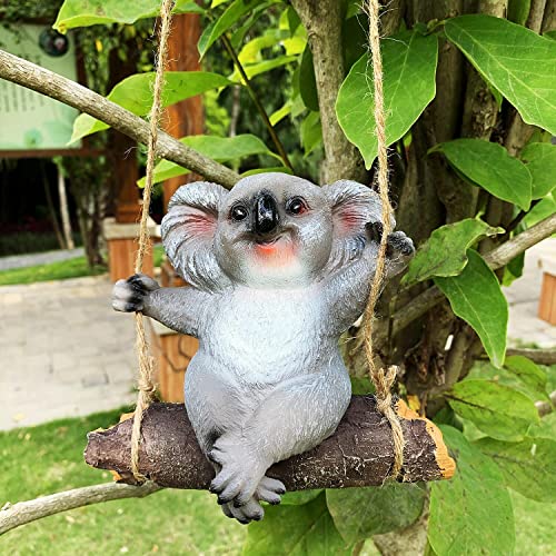 iRonrain Gartenstatue Schaukel Koala, Indoor Outdoor Niedlich hängende Koala Bär Skulptur Lustige Simulation Kunst Dekor Figur Ornament für Zaun Weg Hinterhof Landschaft Baum Dekorationen (Klein-Grau) Cover