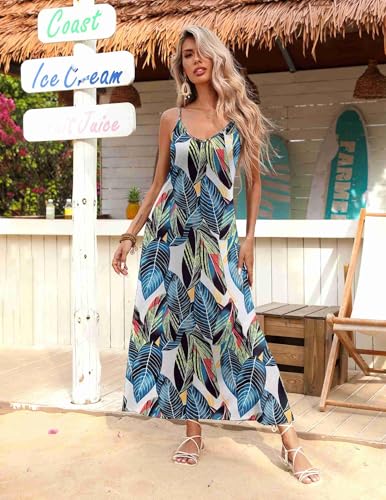 Image of Zeagoo Womens Summer Maxi Dress Spaghetti Strap Casual Printed Dress Boho Floral Beach Sundress,